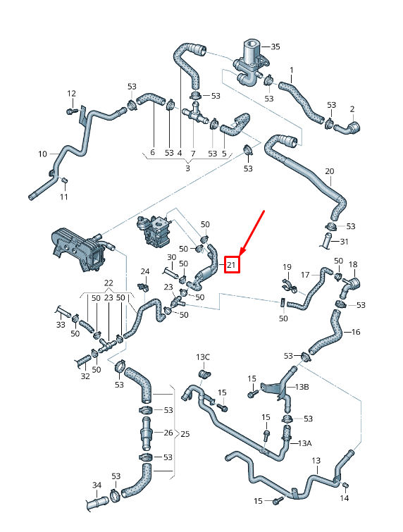 new audi a3 sportback 8p auxiliary heater coolant hose 1k0122447cn original