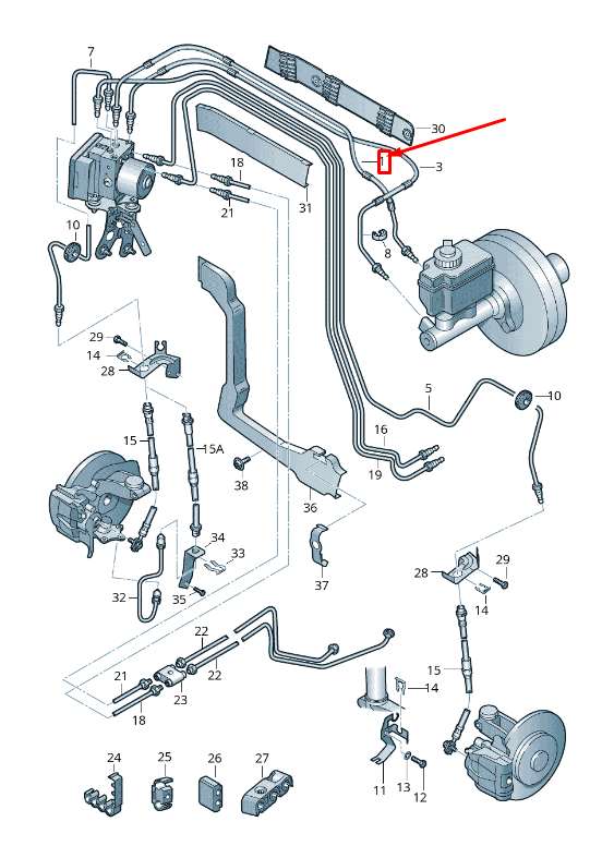 new vw cc 35 brake pipe from brake cylinder to hydraulic rhd 3c2614739d original