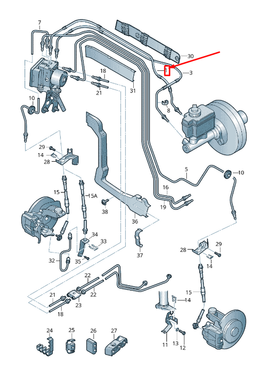 new vw cc 35 brake pipe from brake cylinder to hydraulic rhd 3c2614739d original