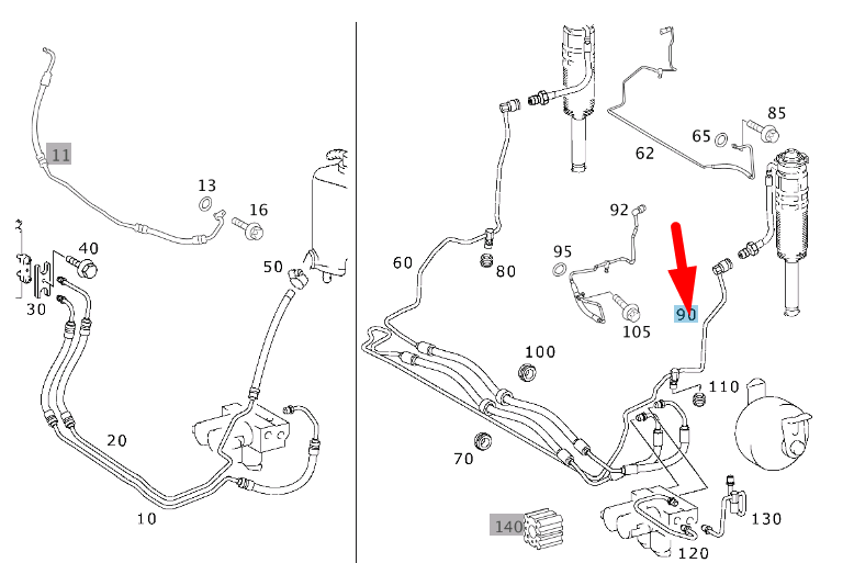 new mb sl r230 front left air suspension connector hose a2309974782 original