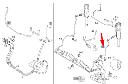new mb sl r230 front left air suspension connector hose a2309974782 original