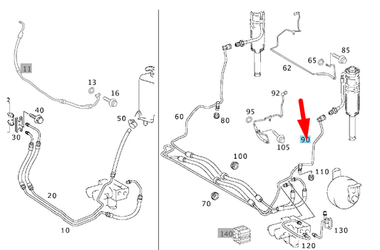 new mb sl r230 front left air suspension connector hose a2309974782 original