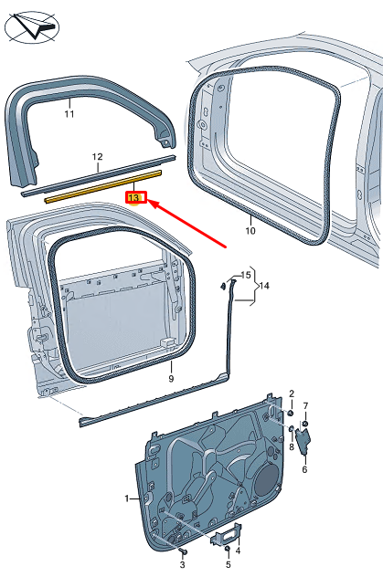 new audi a8 d5 front left inner door window aperture seal 4n6837479 original
