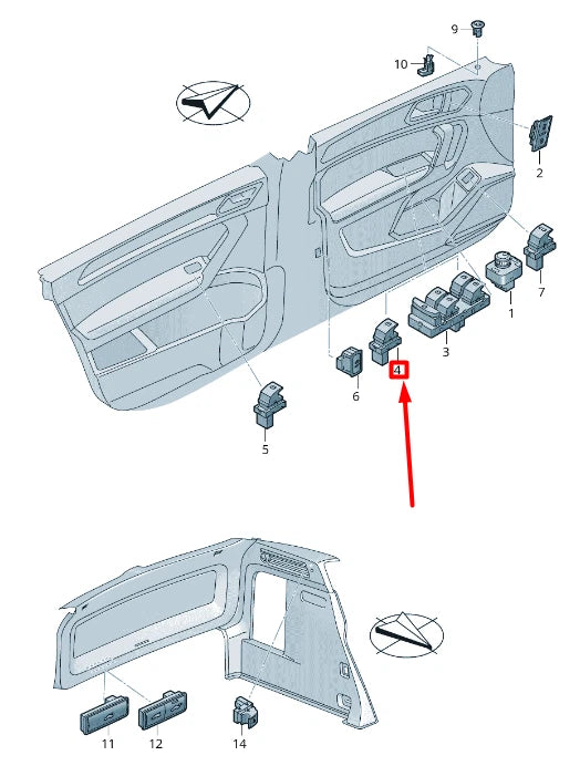 NEW VW TIGUAN AD MK2 PASSENGER DOOR WINDOW CONTROL SWITCH 5G0959855LIHA ORIGINAL