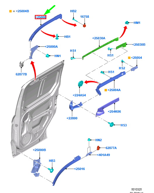 new ford tourneo connect mk2 sliding door right upper track 1862453 original