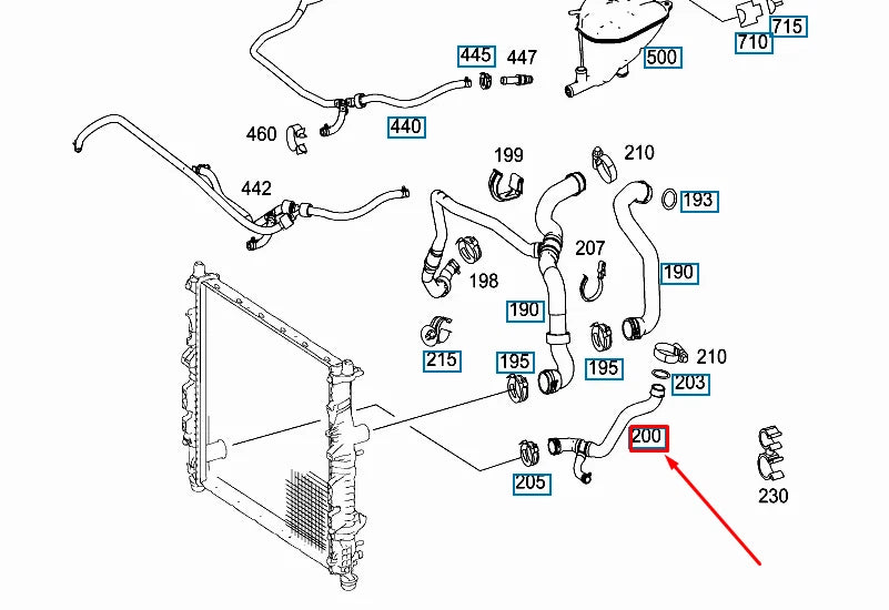 NEW MERCEDES-BENZ ML W164 BOTTOM ENGINE RADIATOR HOSE A1645010582 ORIGINAL
