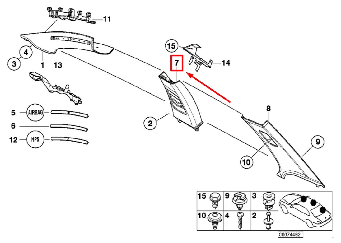 NEW BMW 3 E46 LEFT B-PILLAR COVER 7065363 51437065363 ORIGINAL