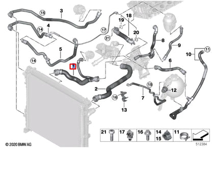 NEW BMW X5 G05 LOWER RIGHT WATER RADIATOR COOLANT HOSE 17129894783 ORIGINAL