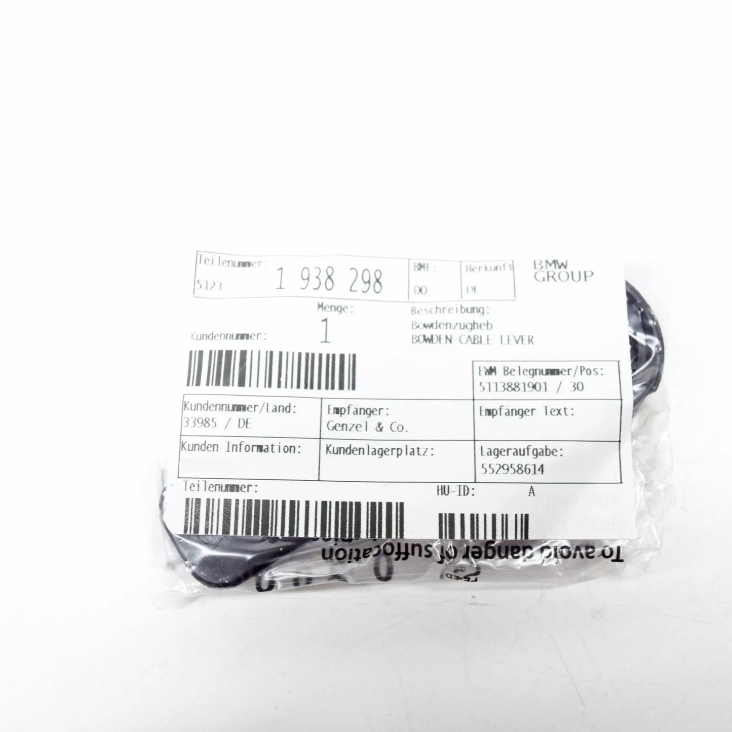 NEW BMW 3 E36 ENGINE HOOD BOWDEN CABLE LEVER 51231938298 ORIGINAL