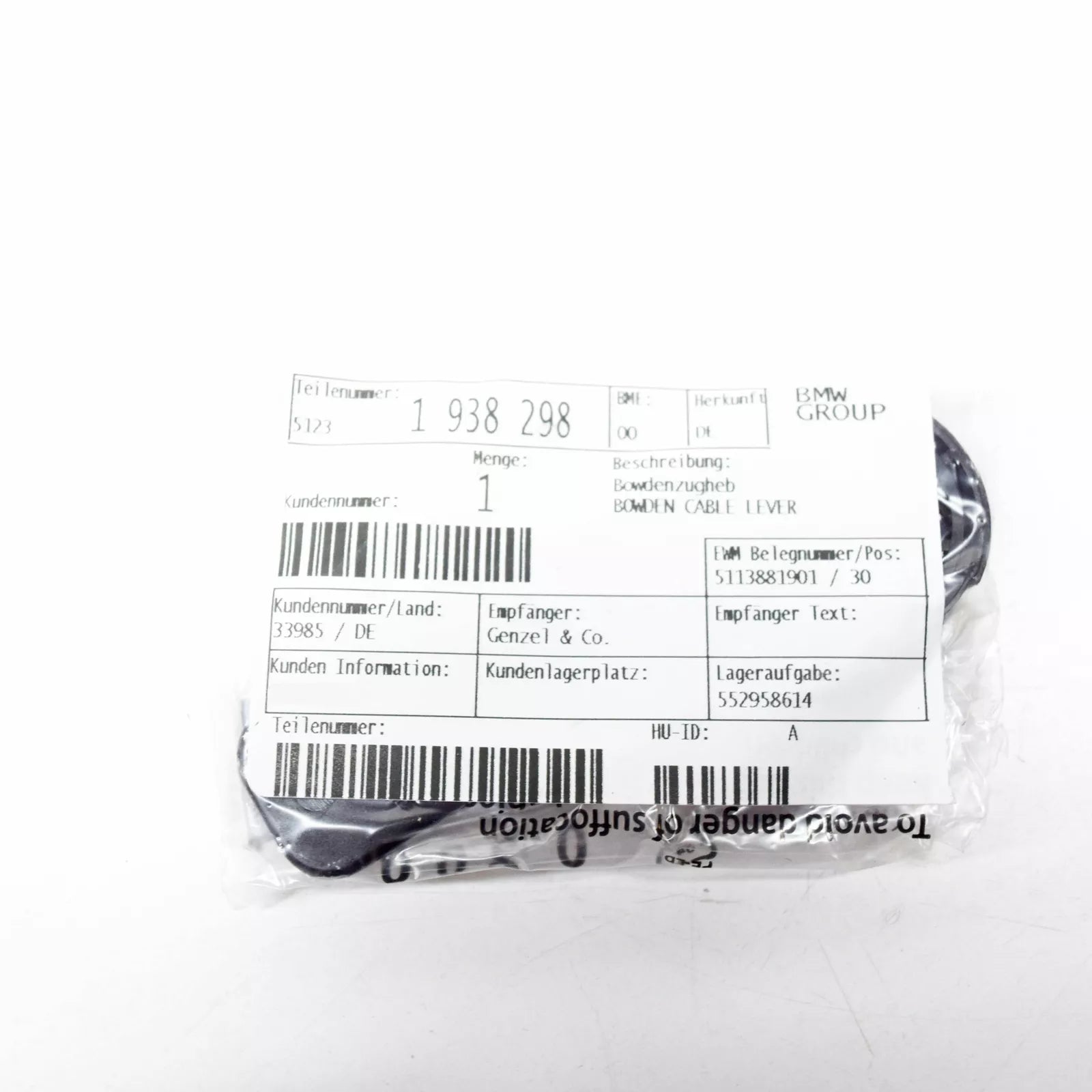 NEW BMW 3 E36 ENGINE HOOD BOWDEN CABLE LEVER 51231938298 ORIGINAL