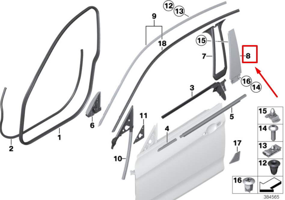 new bmw 4 f36 front right door column-b cover 51357453304 7453304 original