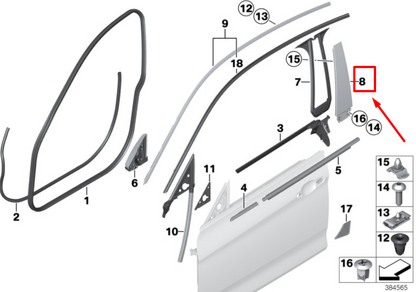 new bmw 4 f36 front right door column-b cover 51357453304 7453304 original