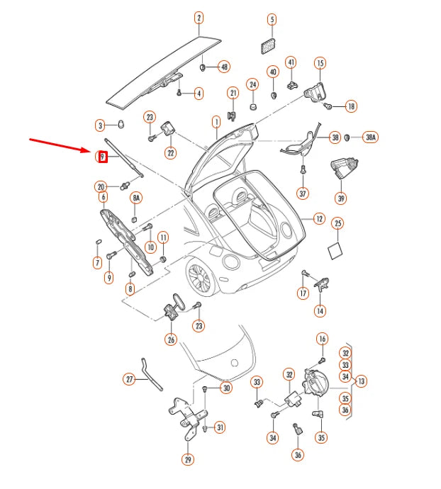 NEW VOLKSWAGEN BEETLE 9C REAR LID GAS FILLED STRUT 1C0827550E ORIGINAL