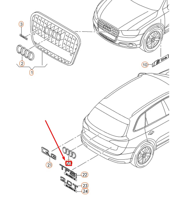 NEW AUDI Q3 8U REAR BLACK EMBLEM BADGE 8U0853742BT94 ORIGINAL