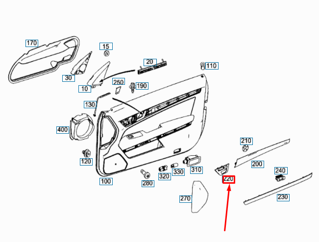 NEW MB E C207 FRONT RIGHT DOOR INTERIOR GARNISH MOULDING A2077201622642A