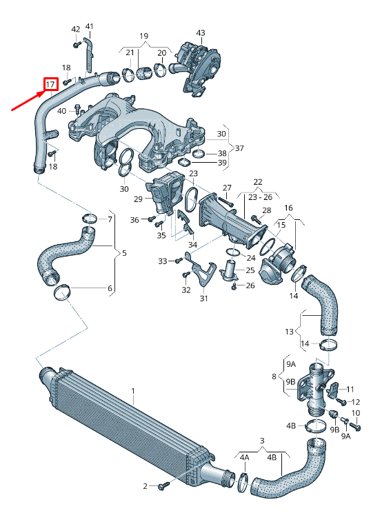new audi a6 avant c7 intercooler pressure pipe 059145673e original