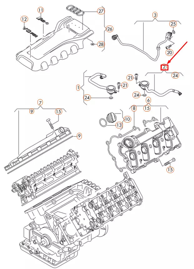 NEW AUDI RS4 B8 RIGHT ENGINE CRANKCASE VENT VALVE 079103210E ORIGINAL