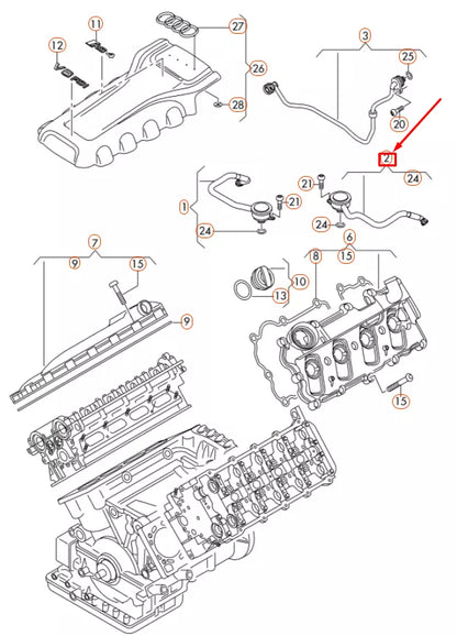 NEW AUDI RS4 B8 RIGHT ENGINE CRANKCASE VENT VALVE 079103210E ORIGINAL