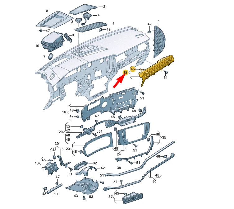NEW VW TOUAREG CR RIGHT DASHBOARD PANEL WITH AIR VENT LHD 761858416KN0R ORIGINAL