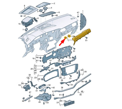 NEW VW TOUAREG CR RIGHT DASHBOARD PANEL WITH AIR VENT LHD 761858416KN0R ORIGINAL