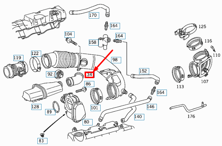 NEW MERCEDES-BENZ ML W163 CAMPER ON INTAKE LINE HOSE A1121410083 ORIGINAL