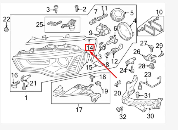 NEW AUDI A5 8T3 FRONT LEFT HEADLIGHT SEALING FRAME 8T0941191B ORIGINAL