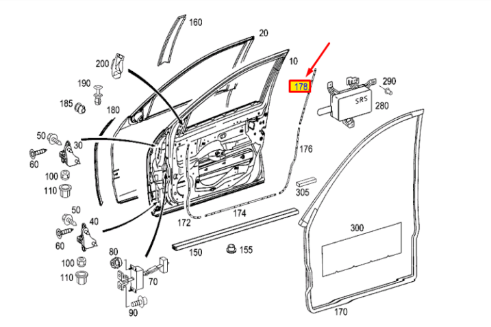 NEW MERCEDES-BENZ C W203 FRONT LEFT DOOR RAIL A2037270735 ORIGINAL