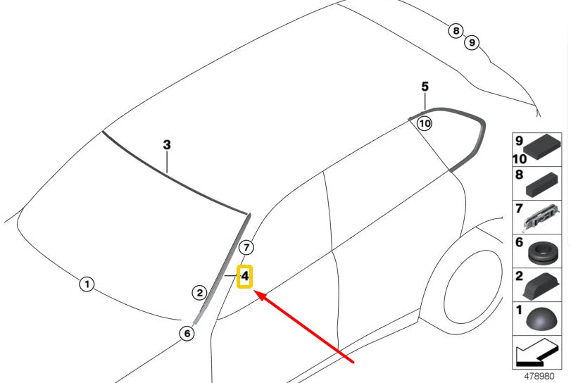 NEW BMW X5 F15 WINDSHIELD RIGHT DRIP MOLDING 51317462206 7462206 ORIGINAL