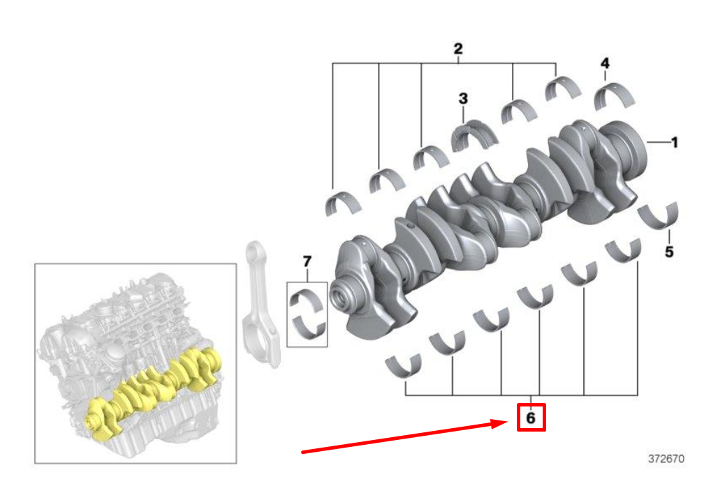 new bmw 2 coupe f22, f87 crankshaft bearing shell 7849239 11217849239 original