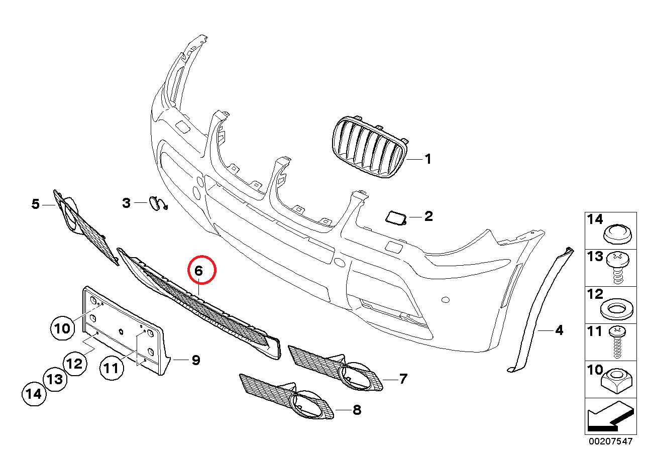 new bmw x3 e83 front bumper central lower grill m 51113417722 3417722 original