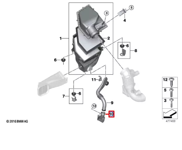 NEW BMW 5 G30 INTAKE MUFFLER FILTER CARTRIDGE UNION 13718591829 ORIGINAL