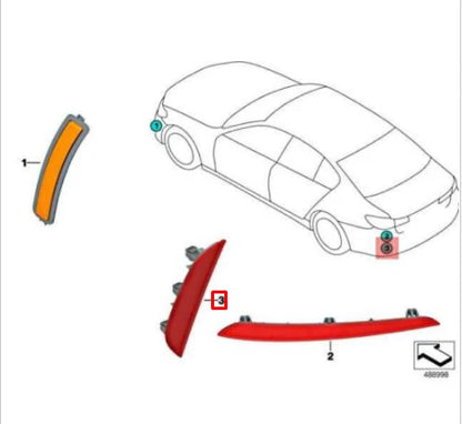 NEW BMW M5 F90 REAR RIGHT BUMPER REFLECTOR 63147857006 ORIGINAL