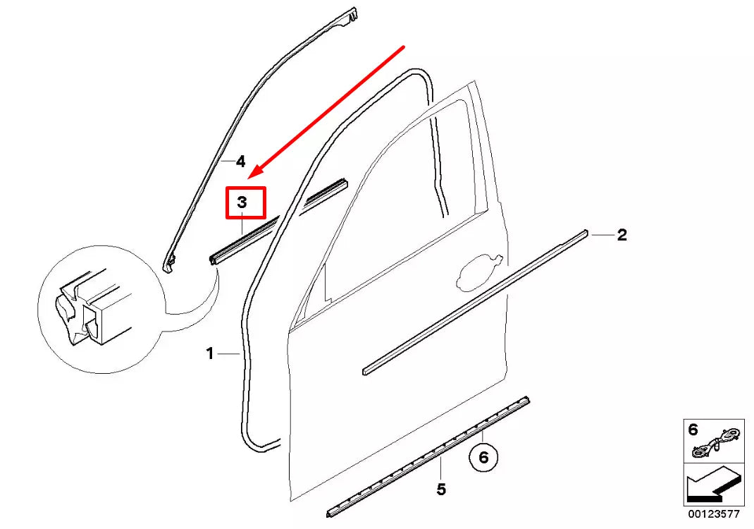 NEW BMW 5 E60 FRONT LEFT DOOR INSIDE CHANNEL SEALING 51217033785 7033785