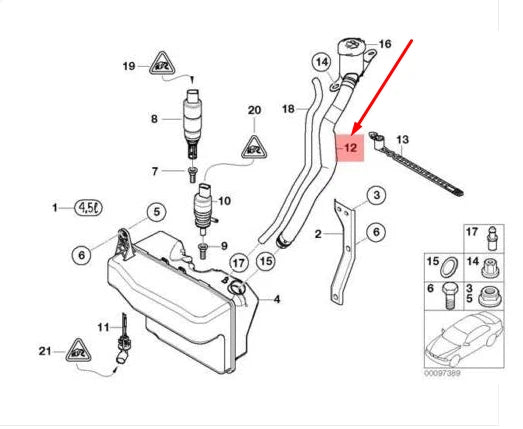 NEW BMW 7 E65 WASHER RESERVOIR FILLER PIPE 61667009125 7009125 ORIGINAL