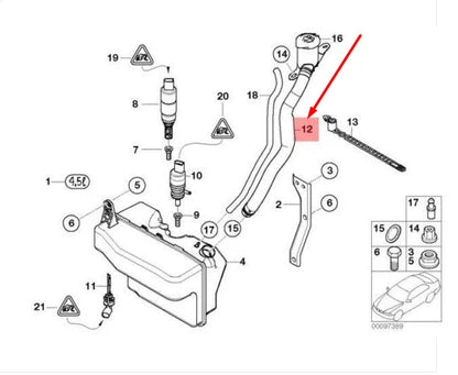 NEW BMW 7 E65 WASHER RESERVOIR FILLER PIPE 61667009125 7009125 ORIGINAL