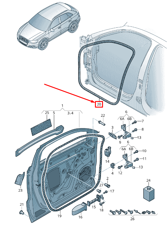 new audi q3 8u front inner door seal rubber 8u0831721a original