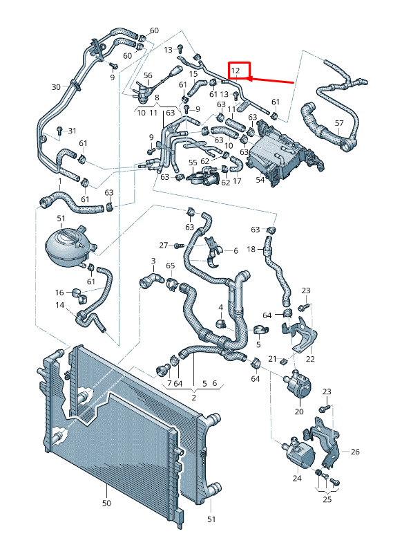 new vw cc 35 engine coolant pipe 5k0121064j original