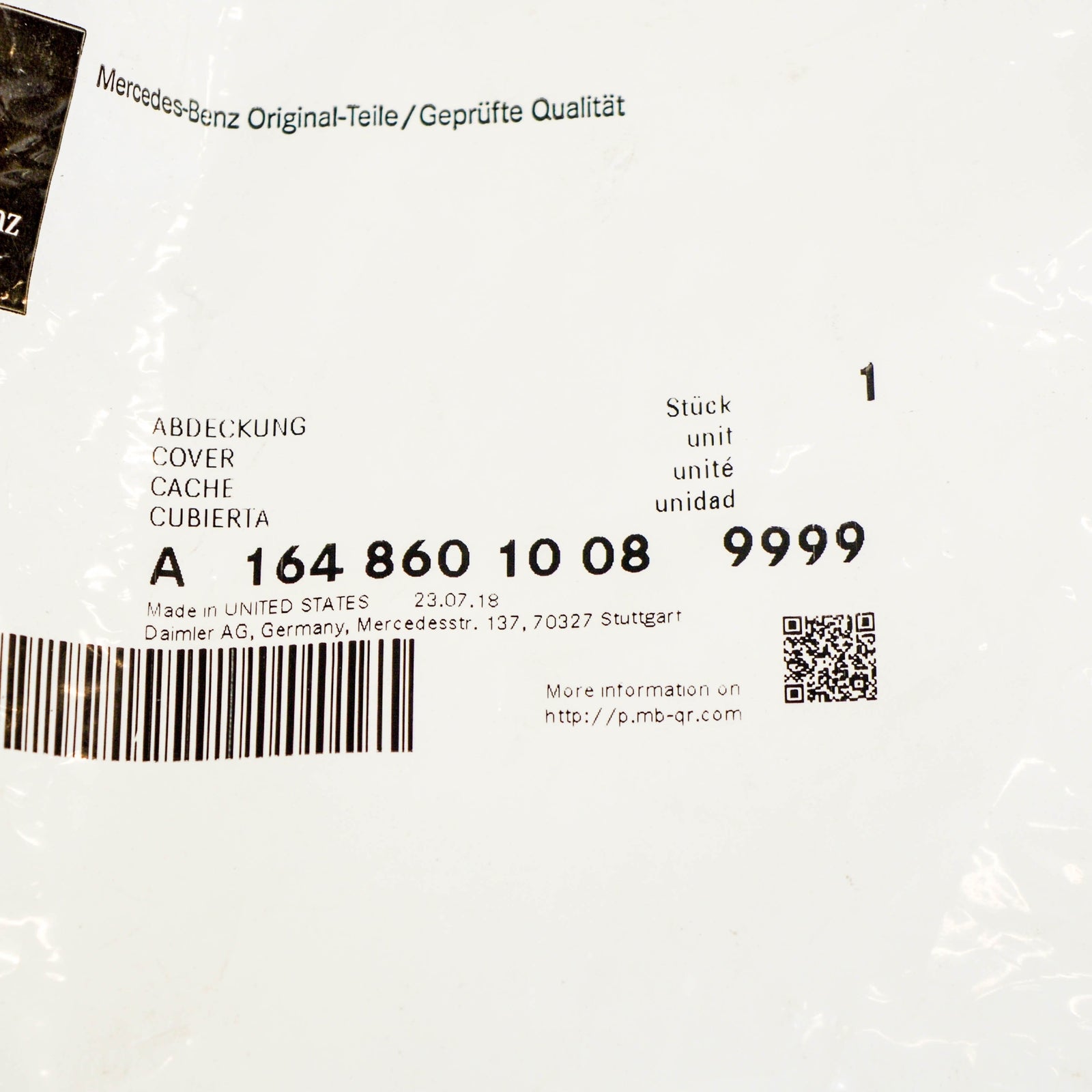 NEW MERCEDES-BENZ ML W164 RIGHT HEADLIGHT WASHER COVER A16486010089999 ORIGINAL