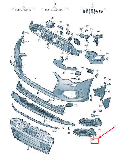 new audi a6 c8 front right bumper air guide grille 4k0807648c2zz original
