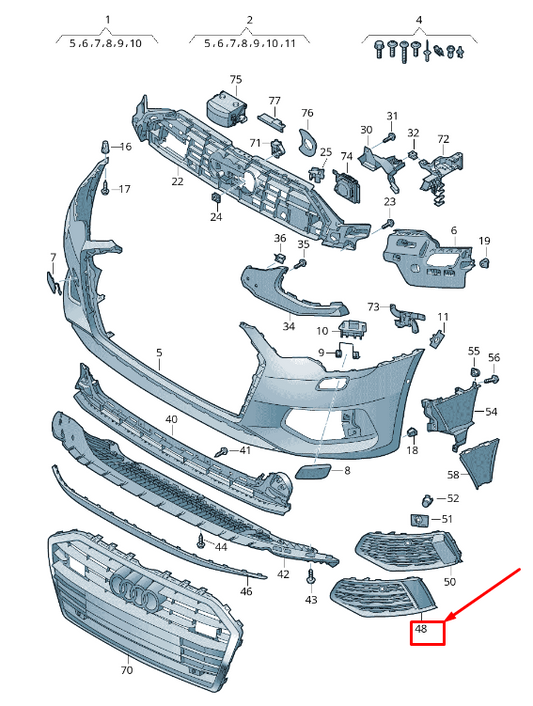 new audi a6 c8 front right bumper air guide grille 4k0807648c2zz original