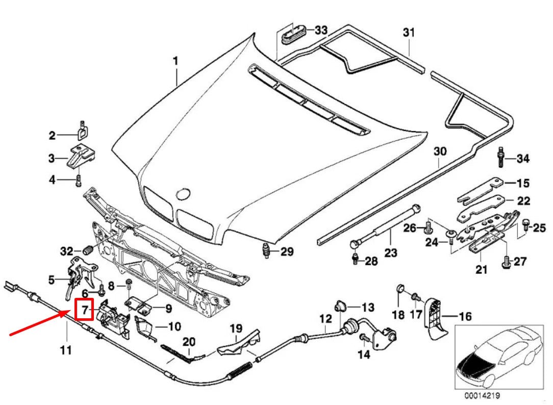 NEW BMW 7 E38 RIGHT HOOD LOCK 51238164764 8164764 ORIGINAL