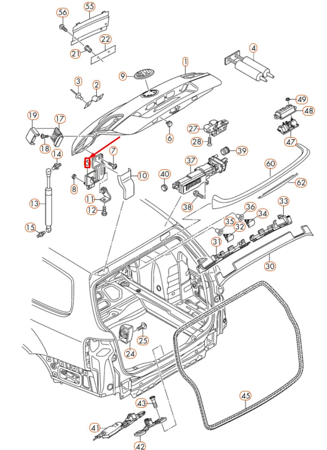 NEW VOLKSWAGEN PASSAT VARIANT B7 REAR RIGHT LID HINGE 3C9827302E ORIGINAL