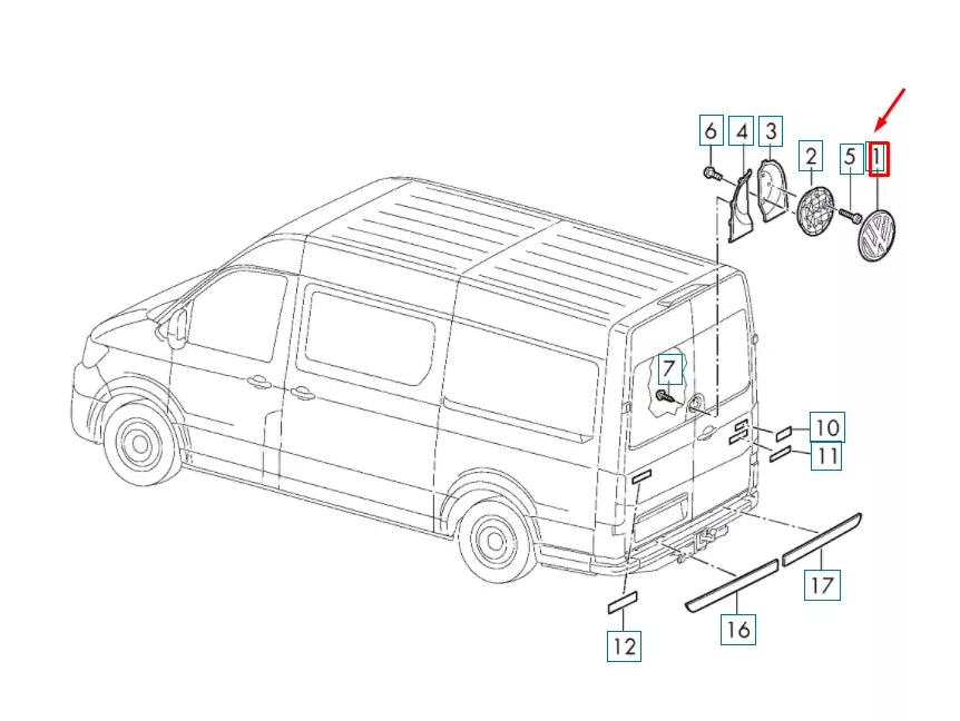 NEW VOLKSWAGEN CRAFTER MK2 SZ REAR UPPER EMBLEM BADGE 7C0853630BDPJ