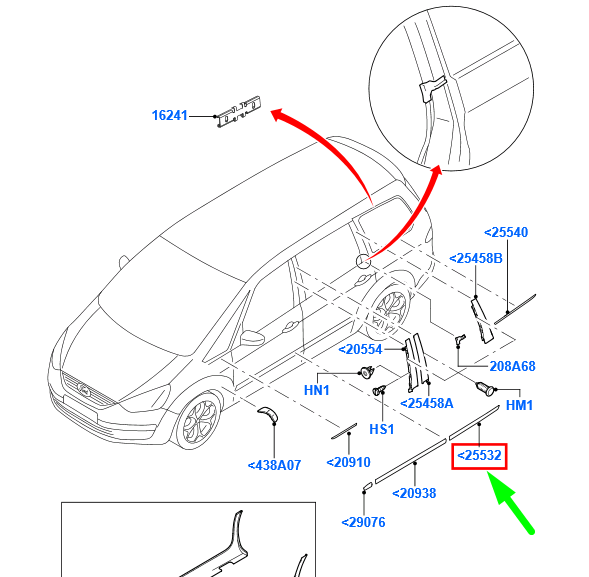 new ford galaxy mk2 rear right door molding am21-254b12-abxwaa 1806468 original
