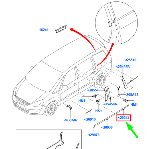 new ford galaxy mk2 rear right door molding am21-254b12-abxwaa 1806468 original