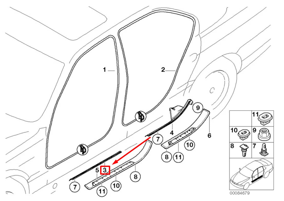 NEW BMW 7 E38 FRONT RIGHT DOOR SILL TRIM 8174506 51478174506 ORIGINAL