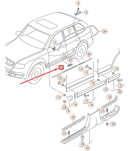 NEW VOLKSWAGEN TOUAREG 7L FRONT LEFT OUTER SILL TRIM STRIP 7L0853537C9B9