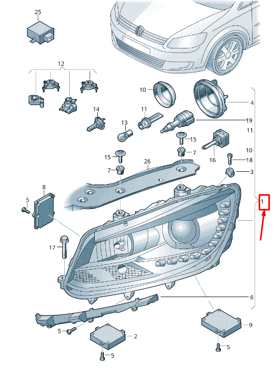 new vw touran 1t front left headlight lhd 1t1941753h original