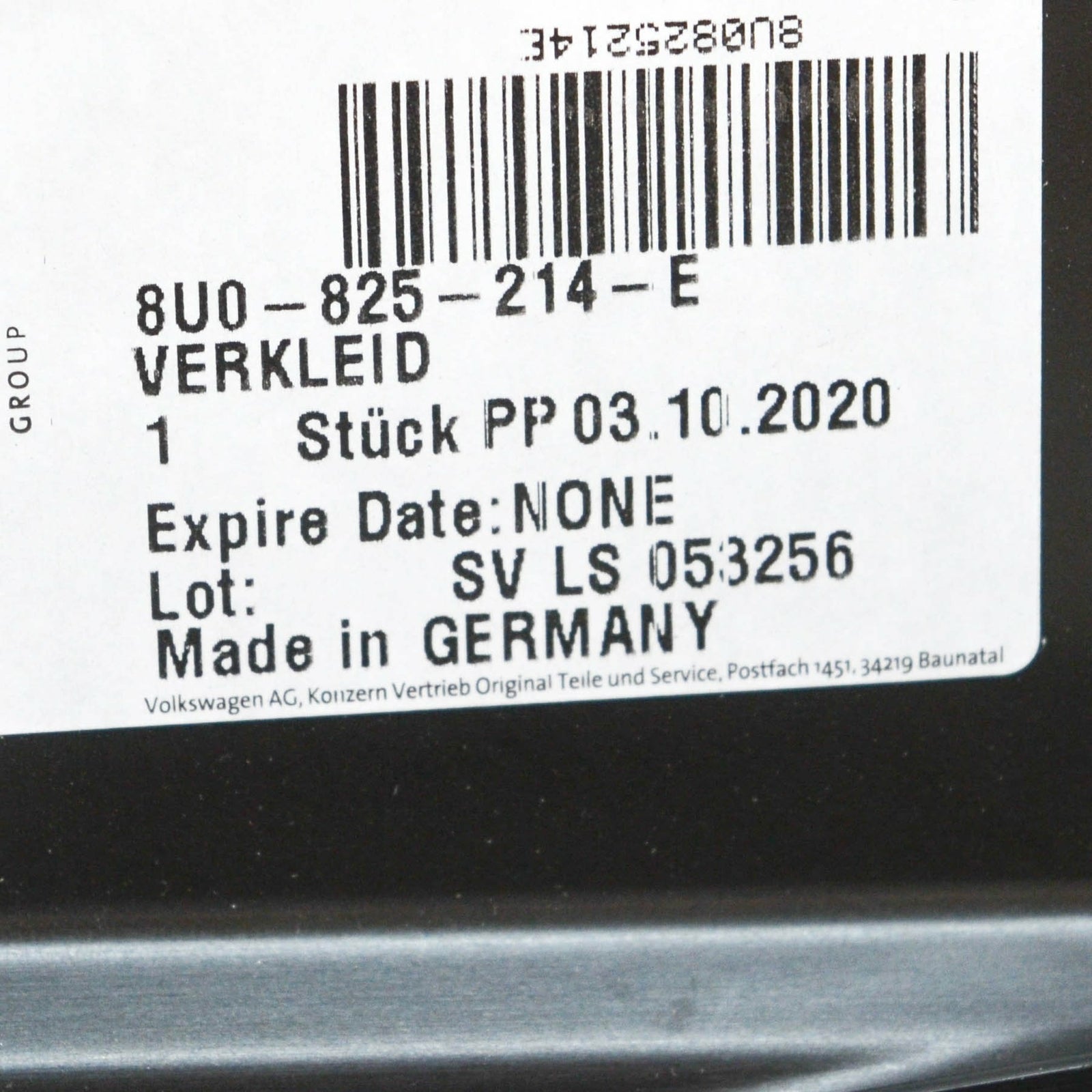 NEW AUDI Q3 8U REAR RIGHT OUTER UNDERBODY TRIM 8U0825214E ORIGINAL