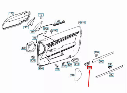 NEW MB E C207 FRONT LEFT INTERIOR DOOR GARNISH MOULDING A20772015222A02